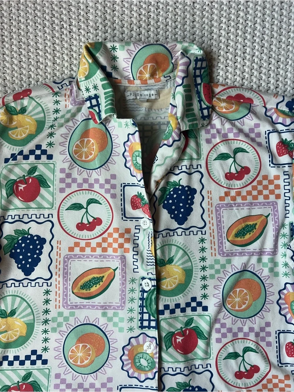 P.J. Salvage Fruit Cloud Soft Pajama Set Short Sleeve Sleepwear PJs Cute Size XS
